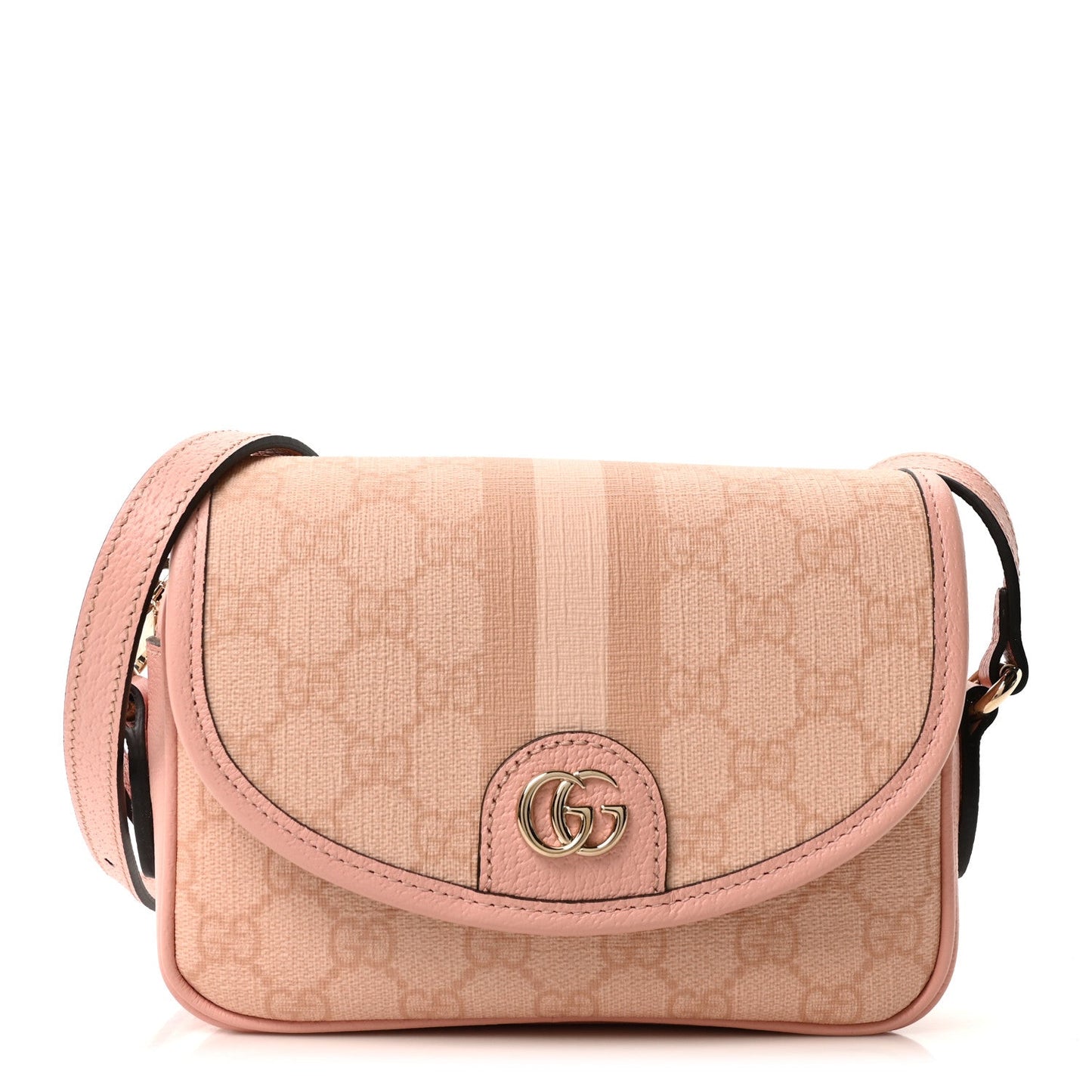 GG Supreme Monogram Textured Dollar Calfskin Mini Ophidia Flap Shoulder Bag Rose Pink