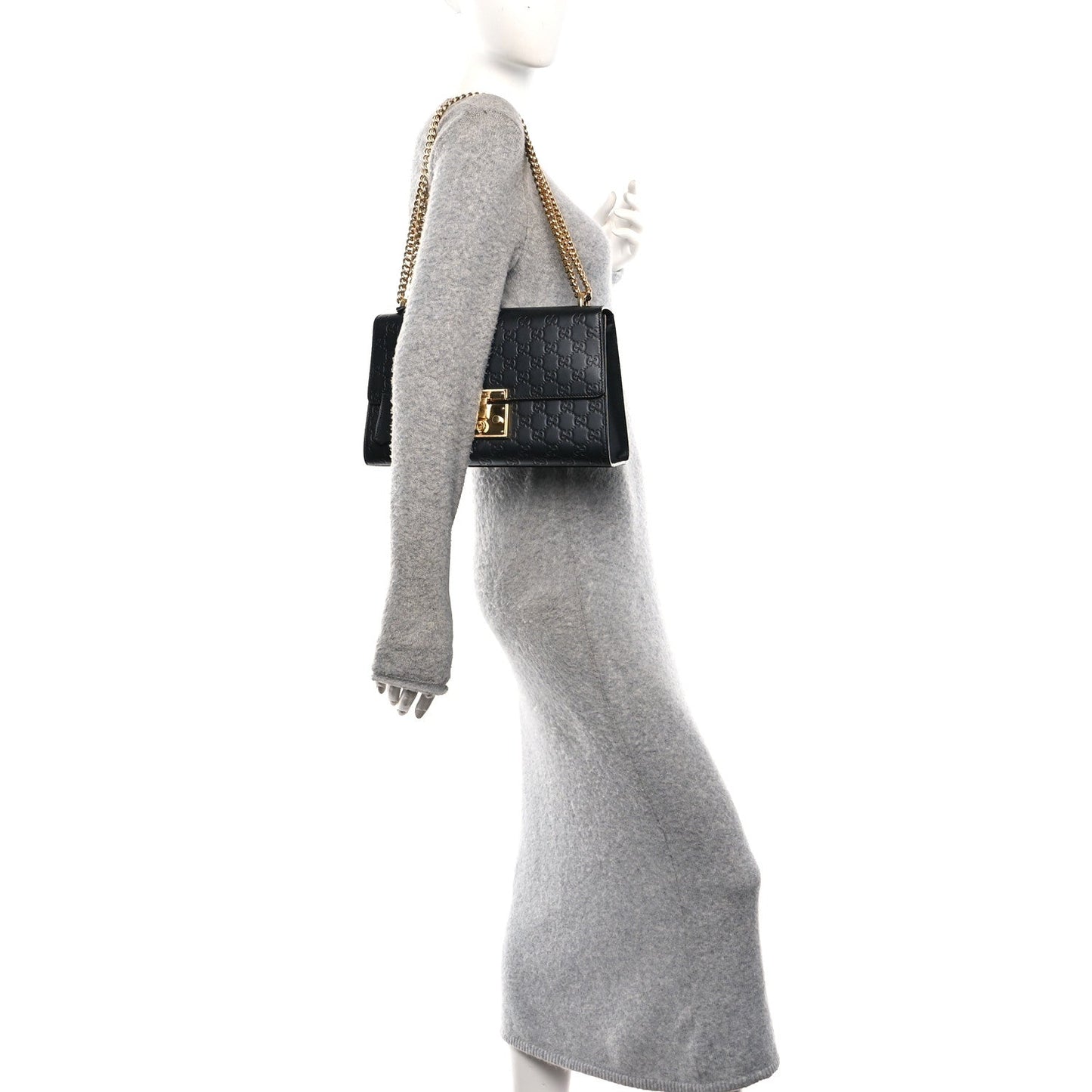 Guccissima Medium Padlock Shoulder Bag Black