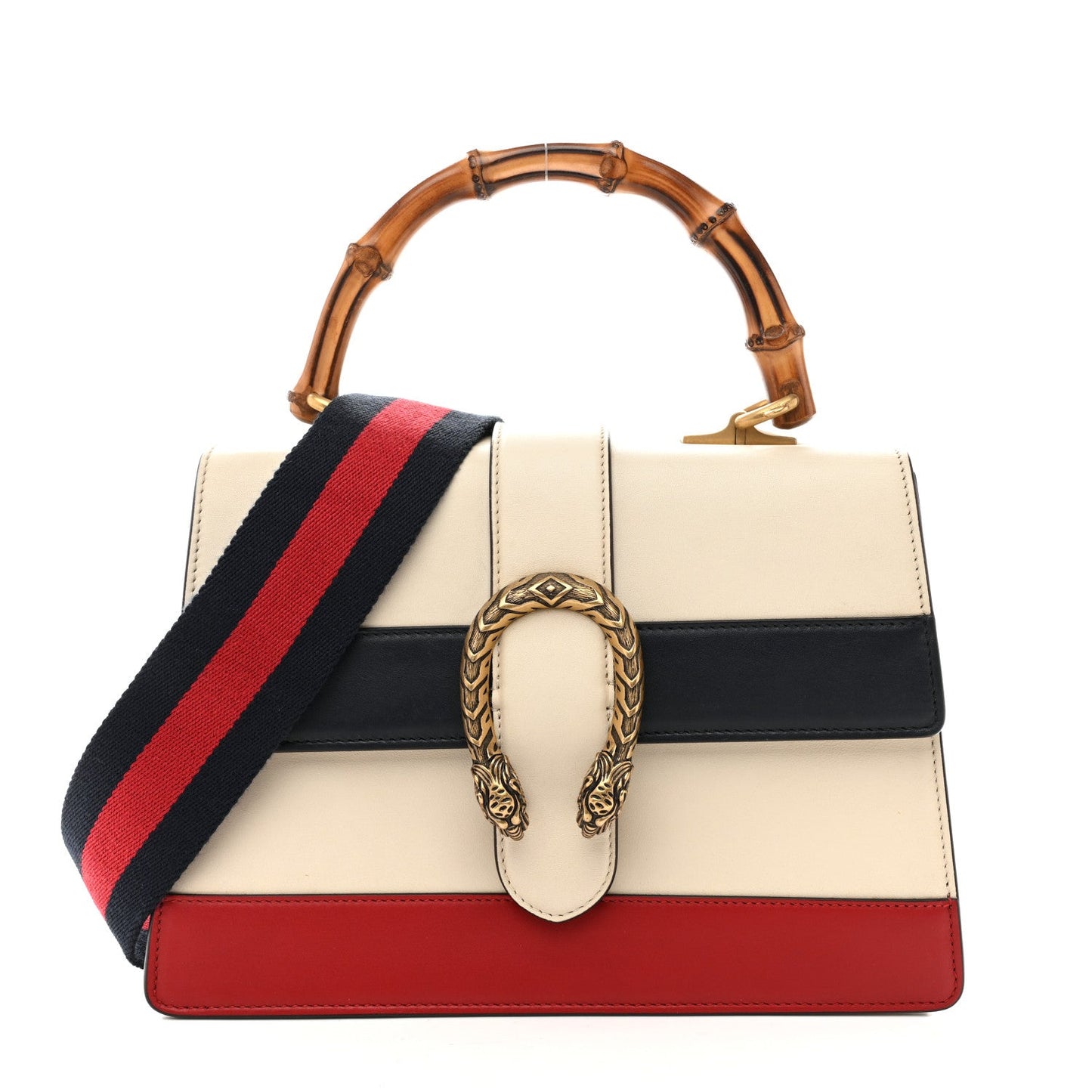 Calfskin Bamboo Web Medium Dionysus Top Handle Bag White Blue Hibiscus Red