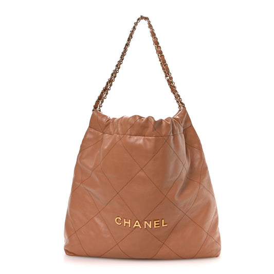 Shiny Calfskin Quilted Chanel 22 Camel