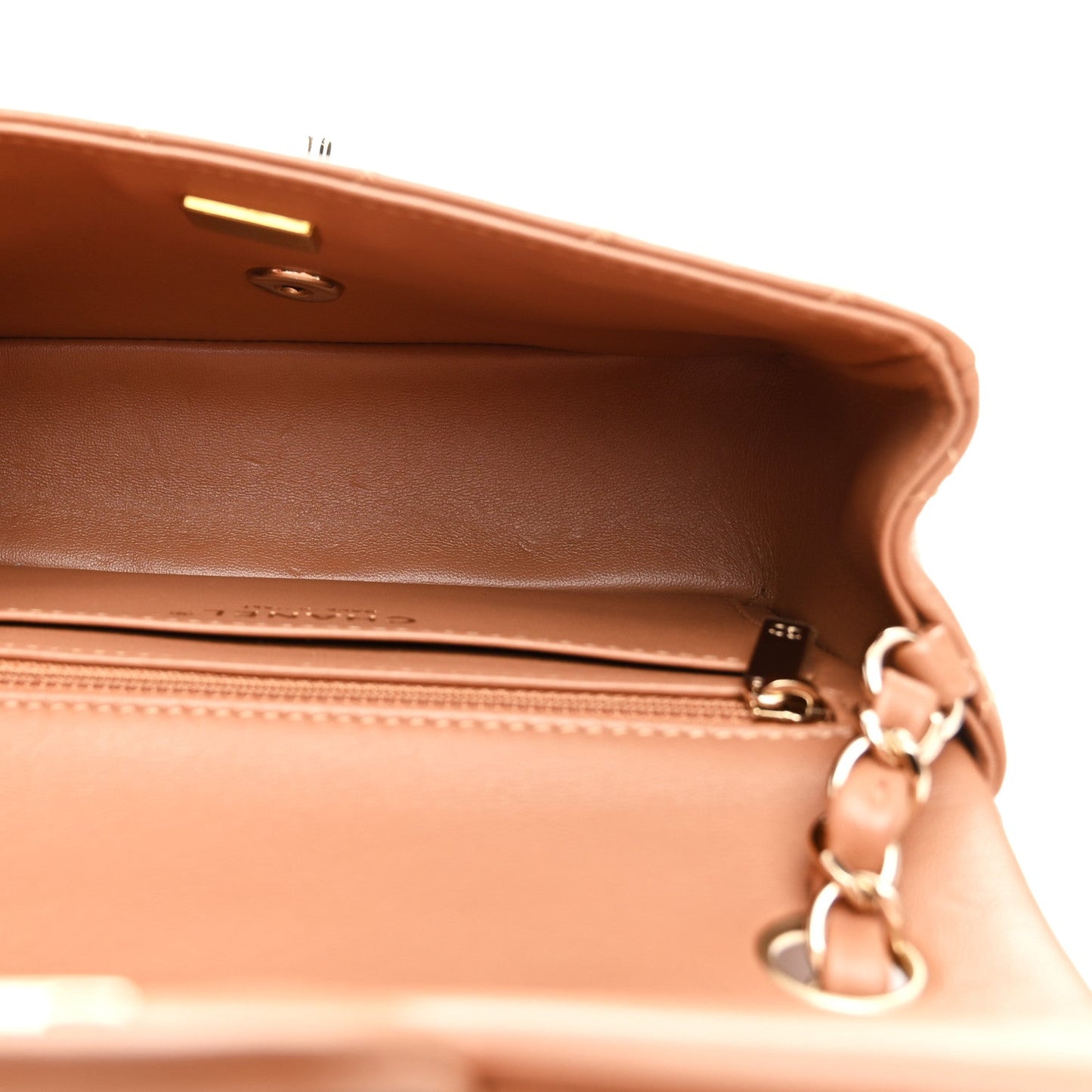 Lambskin Quilted Mini Rectangular Flap Brown