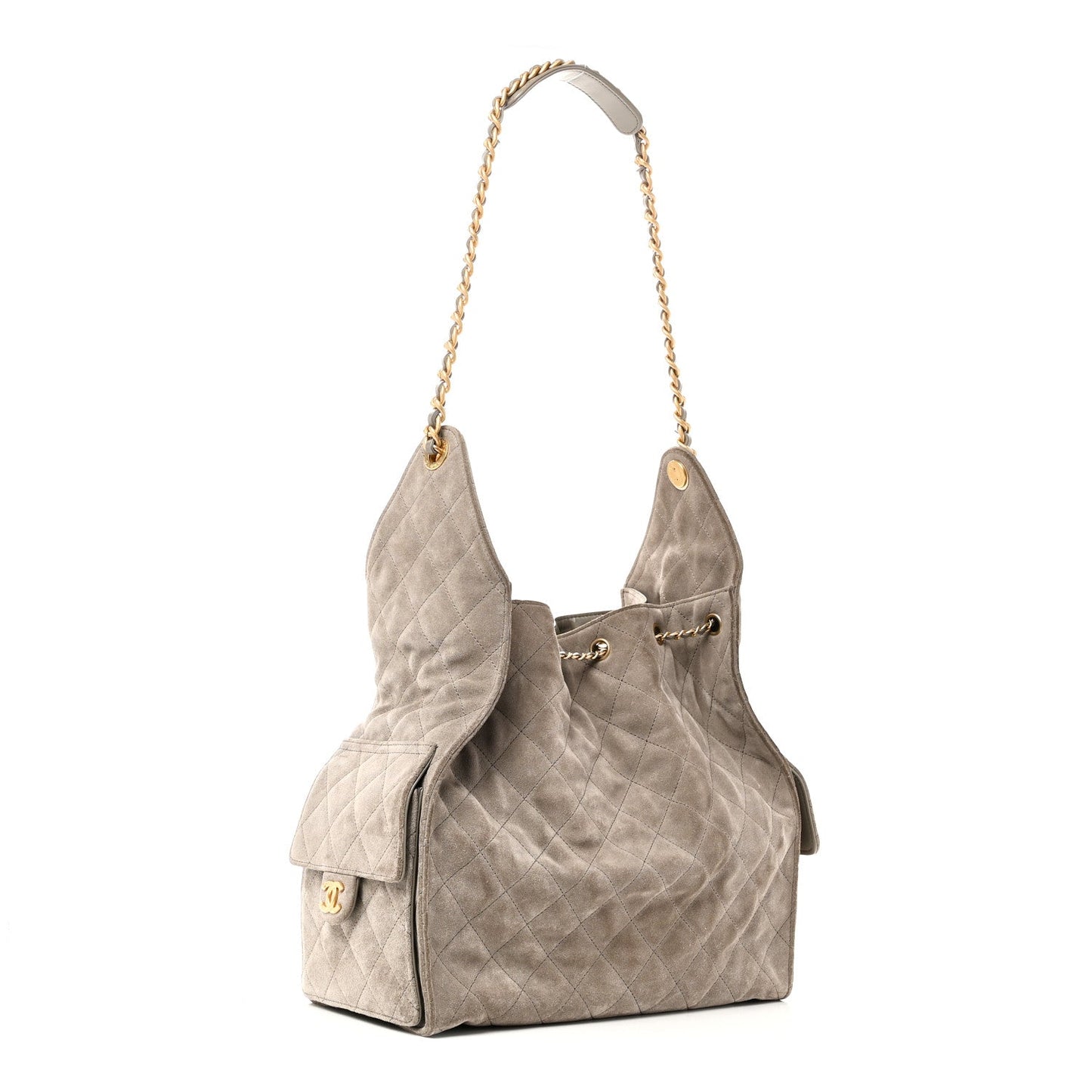 Suede Quilted Medium Chanel 25 Handbag Grey