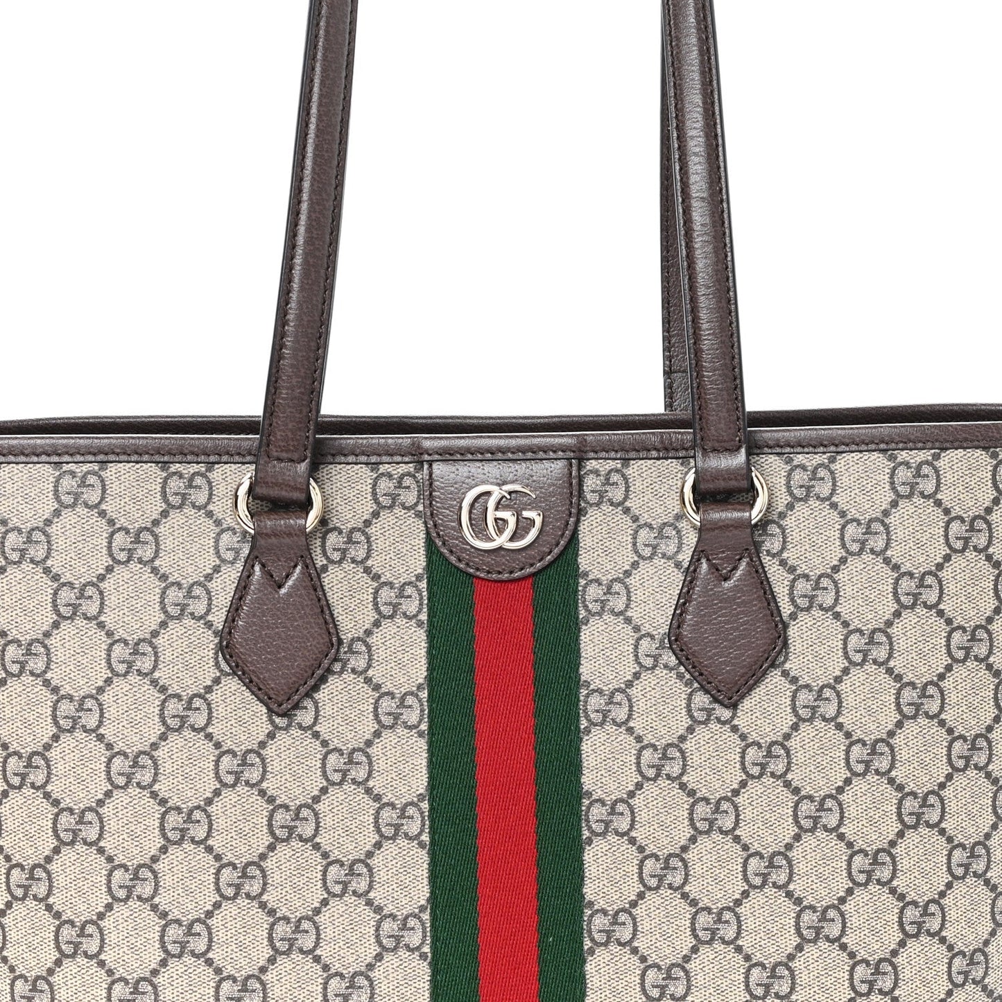 GG Supreme Monogram Textured Calfskin Web Small Ophidia Shoulder Tote Bag Beige Ebony New Acero