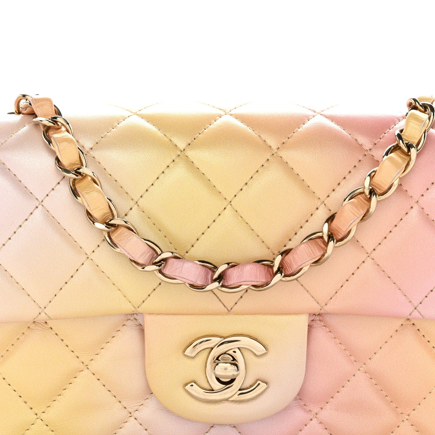 Lambskin Quilted Tie Dye Ombre Mini Rectangular Flap Yellow Multicolor