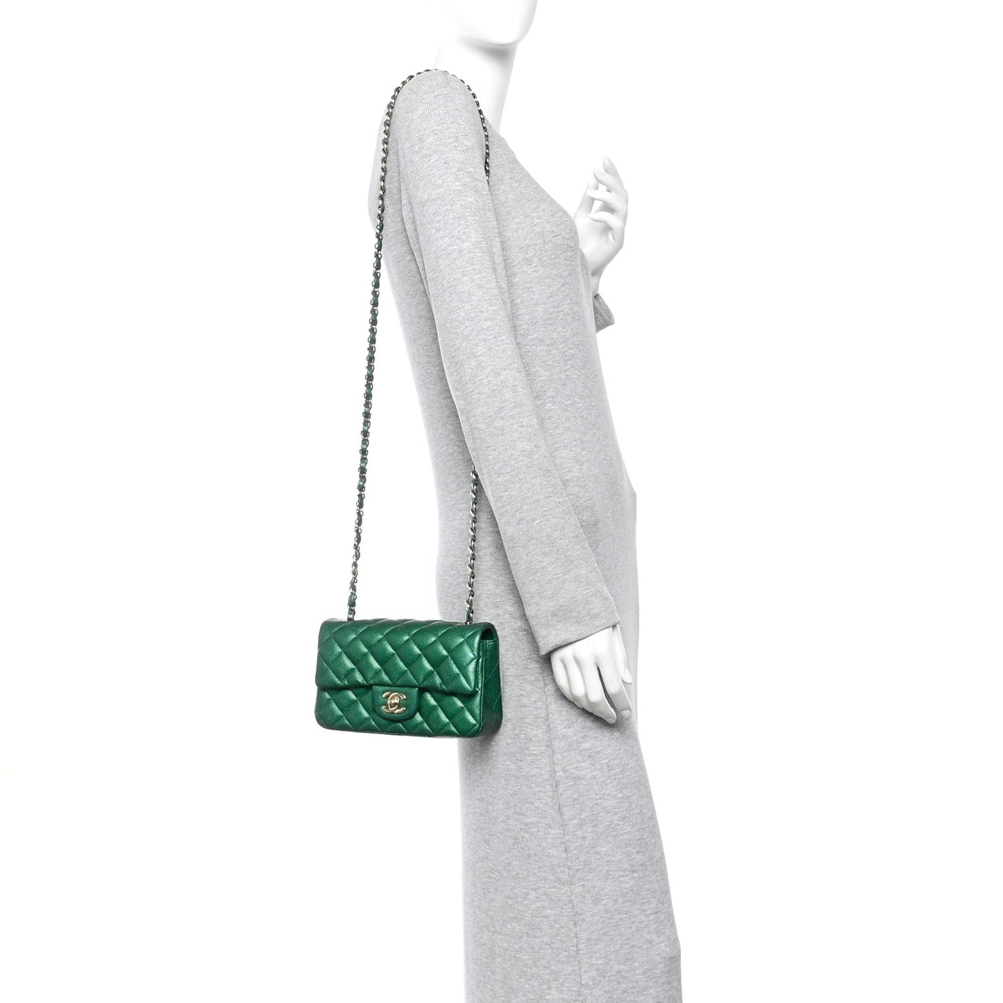 Metallic Caviar Quilted Mini Rectangular Flap Green