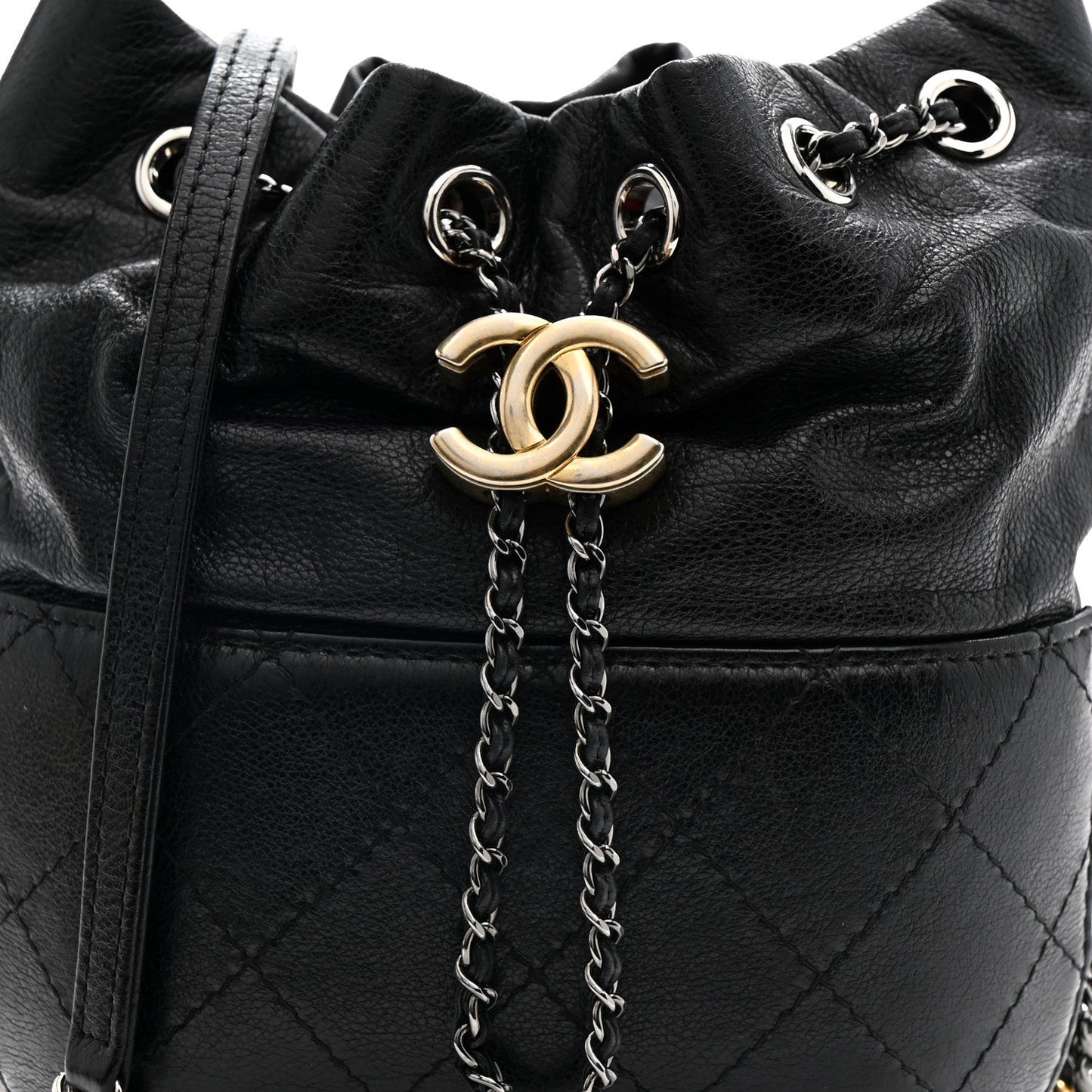 Calfskin Quilted Small Gabrielle Bucket Black