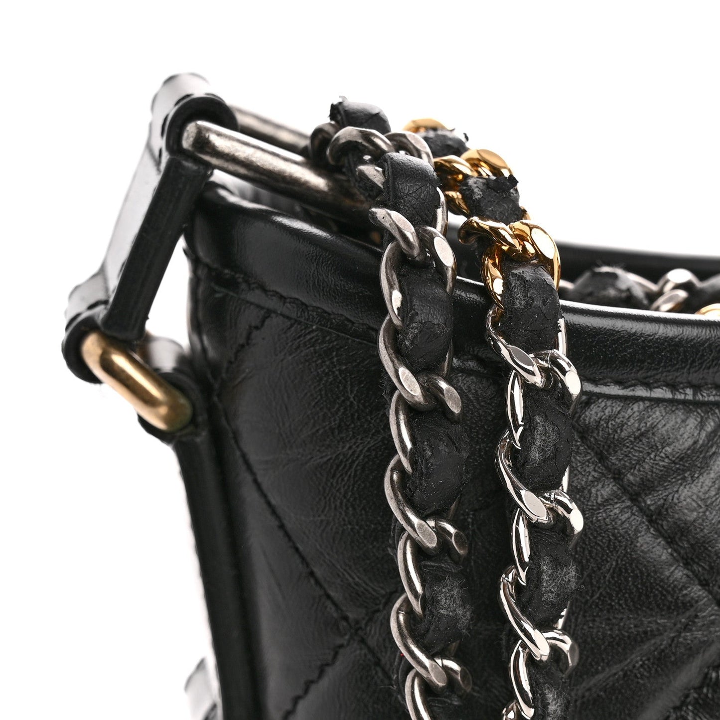 Aged Calfskin Quilted Small Gabrielle Hobo Black