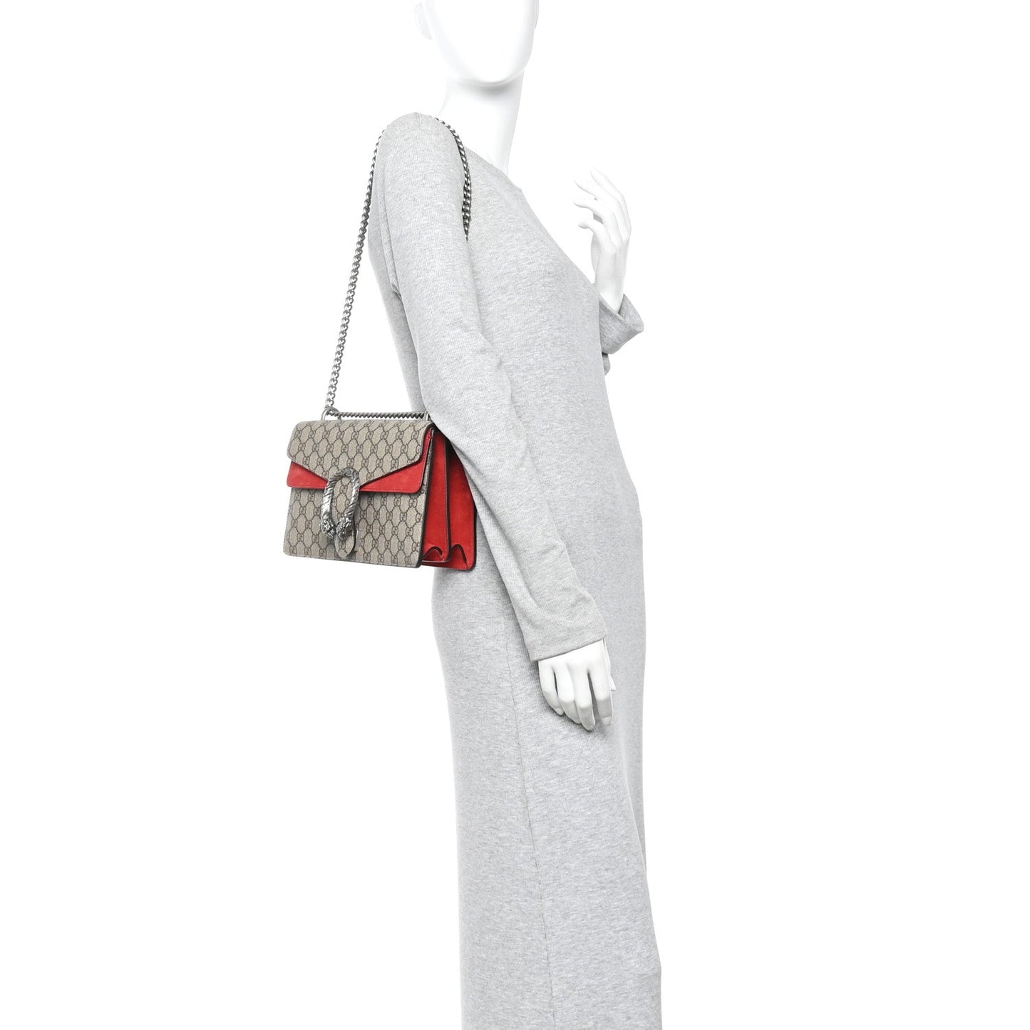 GG Supreme Monogram Suede Small Dionysus Shoulder Bag Beige Ebony Vulcanic Red