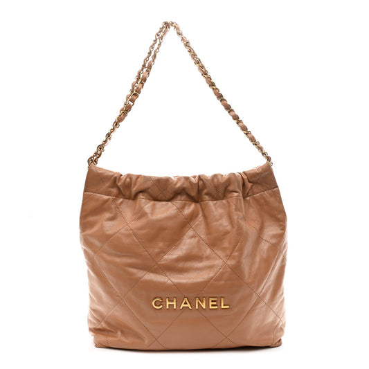 Shiny Calfskin Quilted Small Chanel 22 Beige