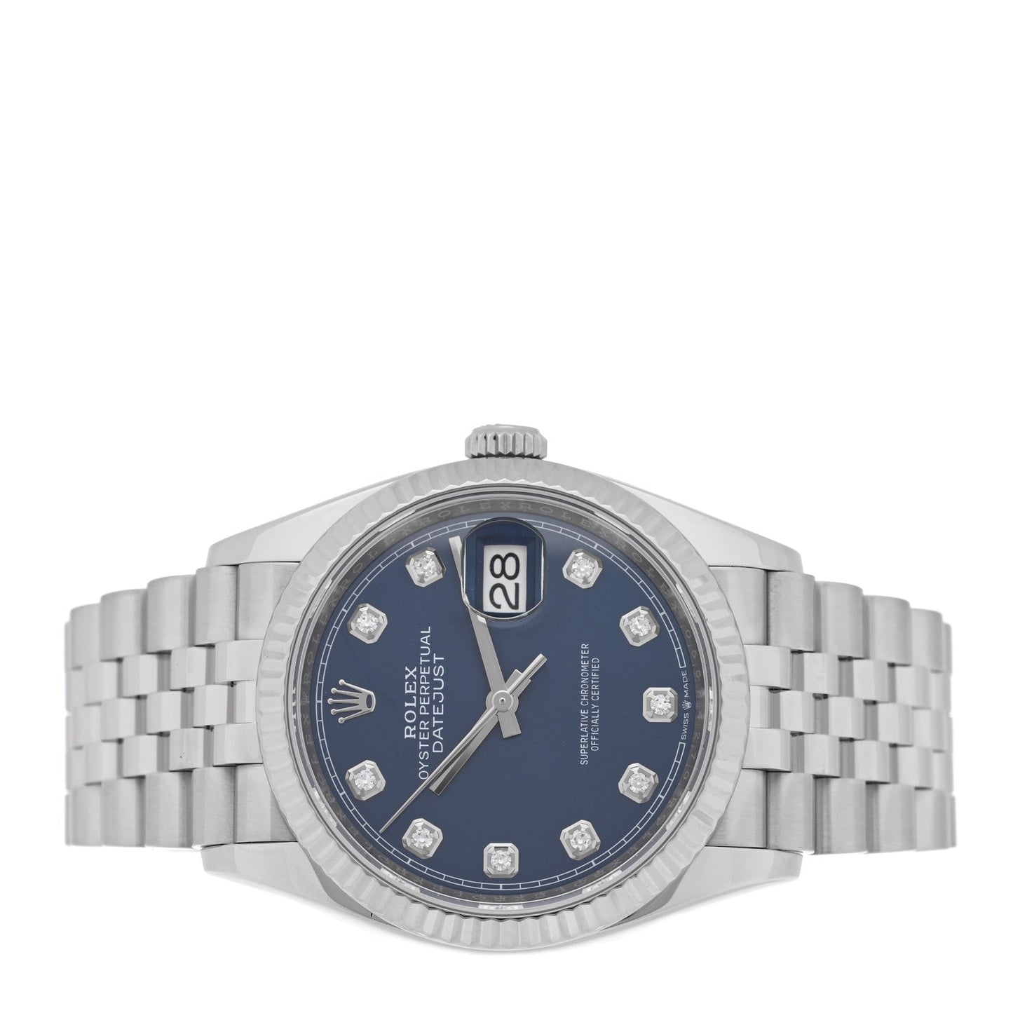 Stainless Steel 18K White Gold Diamond 36mm Oyster Perpetual Datejust Watch Bright Blue 126234