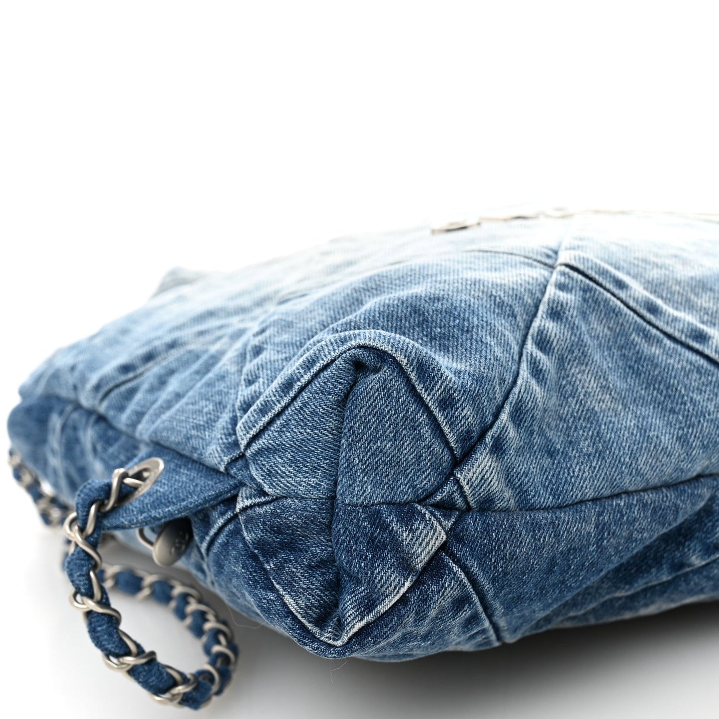 Denim Quilted Chanel 22 Backpack Blue
