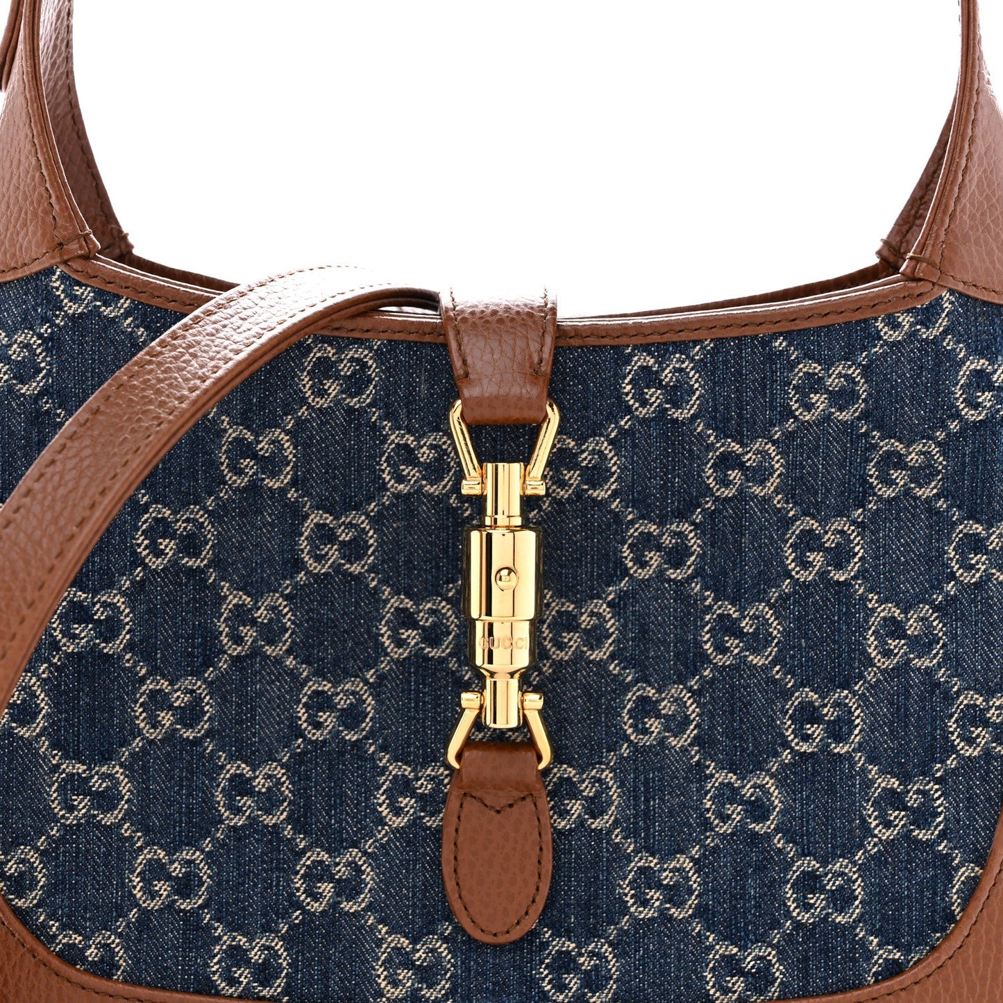New Denim GG Monogram Calfskin Small Jackie 1961 Hobo Blue Tea Cuir