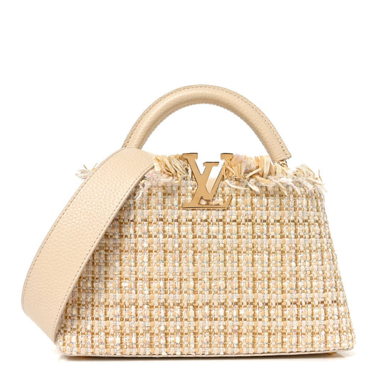 Tweed Taurillon Capucines BB Beige