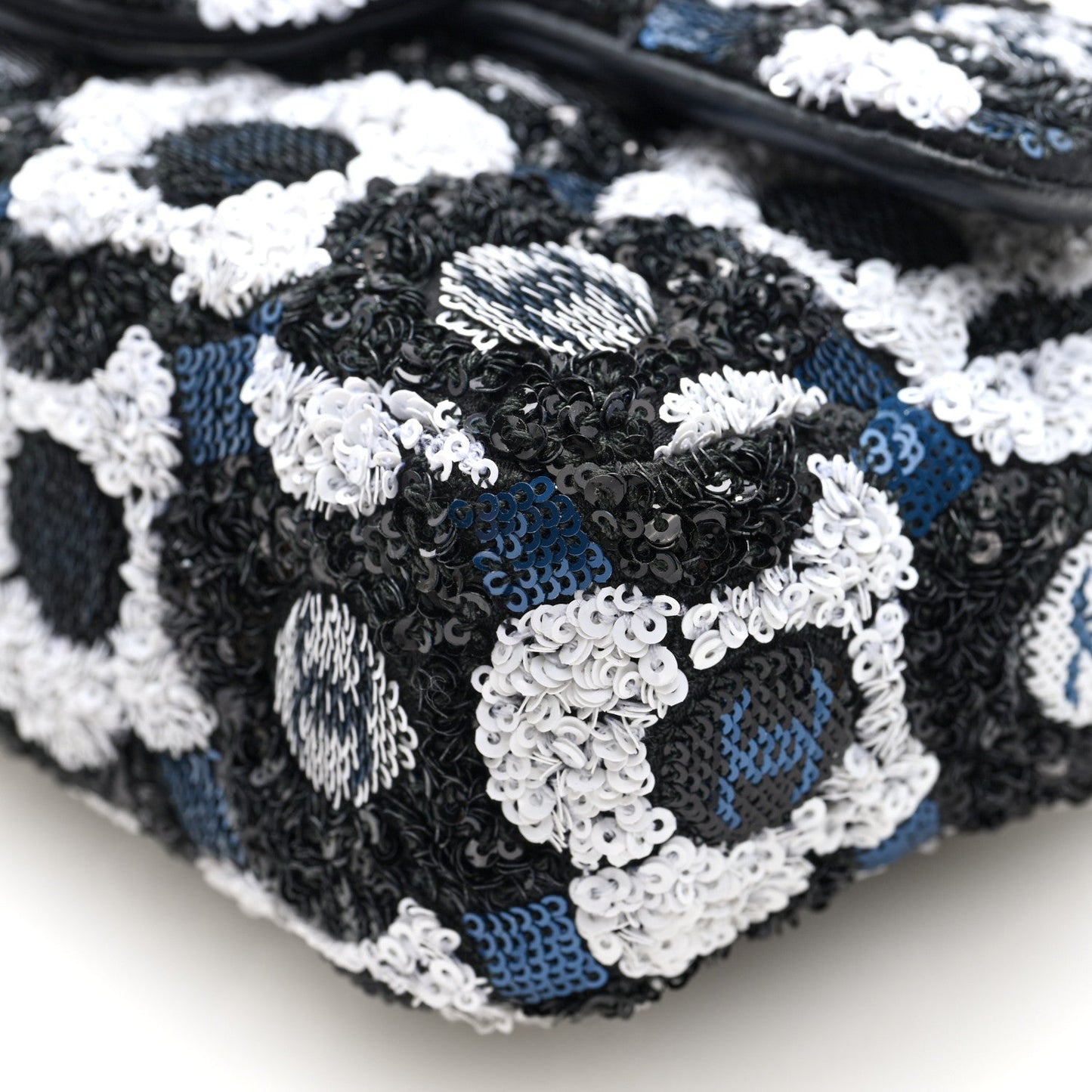 Satin Sequin Embellished Flower Mini Rectangular Flap Black White Blue