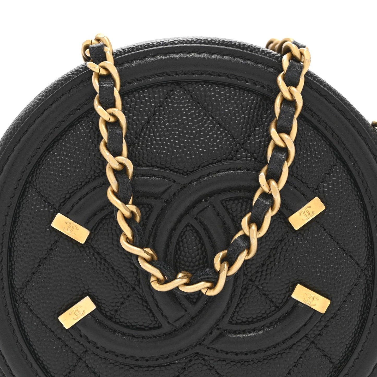 Caviar Quilted Round Filigree Crossbody Black