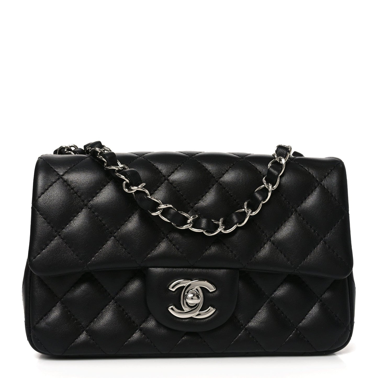 Lambskin Quilted Mini Rectangular Flap Black