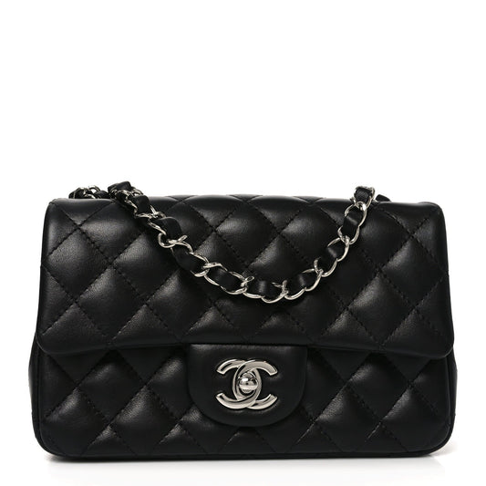 Lambskin Quilted Mini Rectangular Flap Black