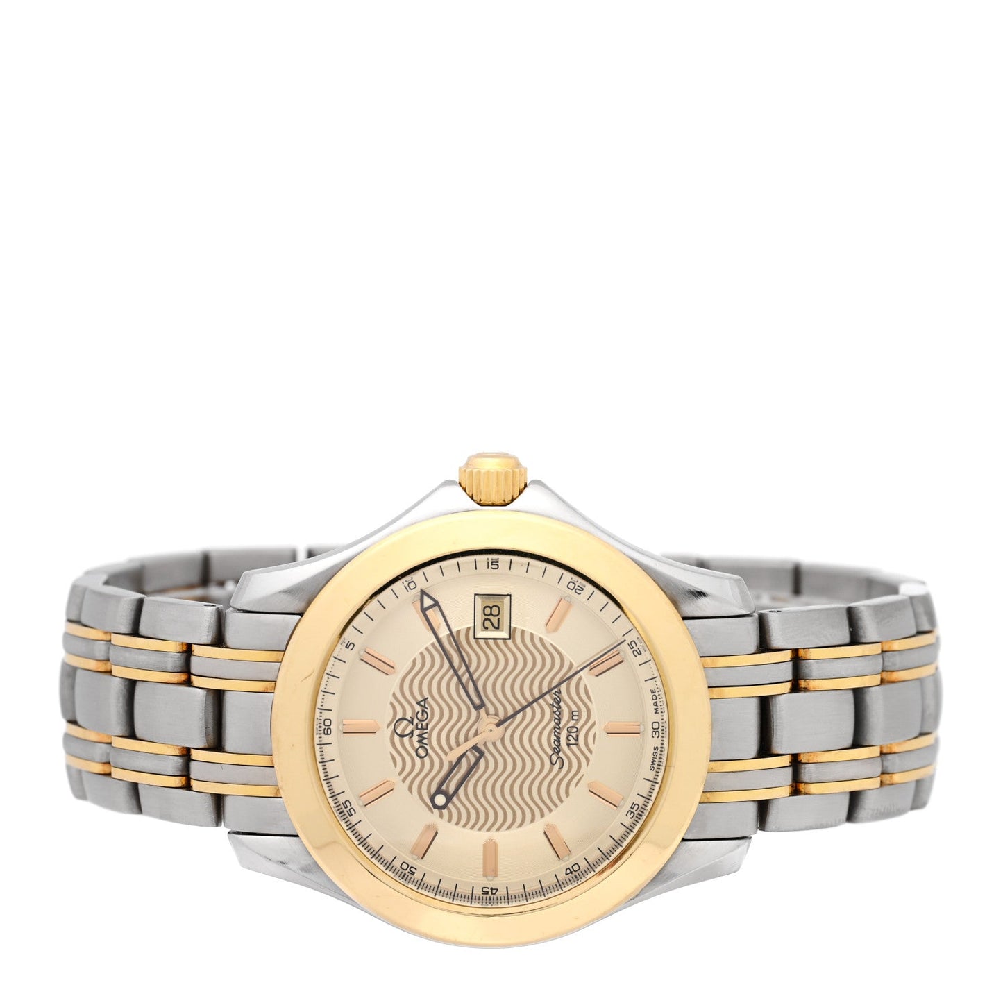 Stainless Steel 18K Yellow Gold 36mm Seamaster 120M Quartz Watch Silver 396.1501