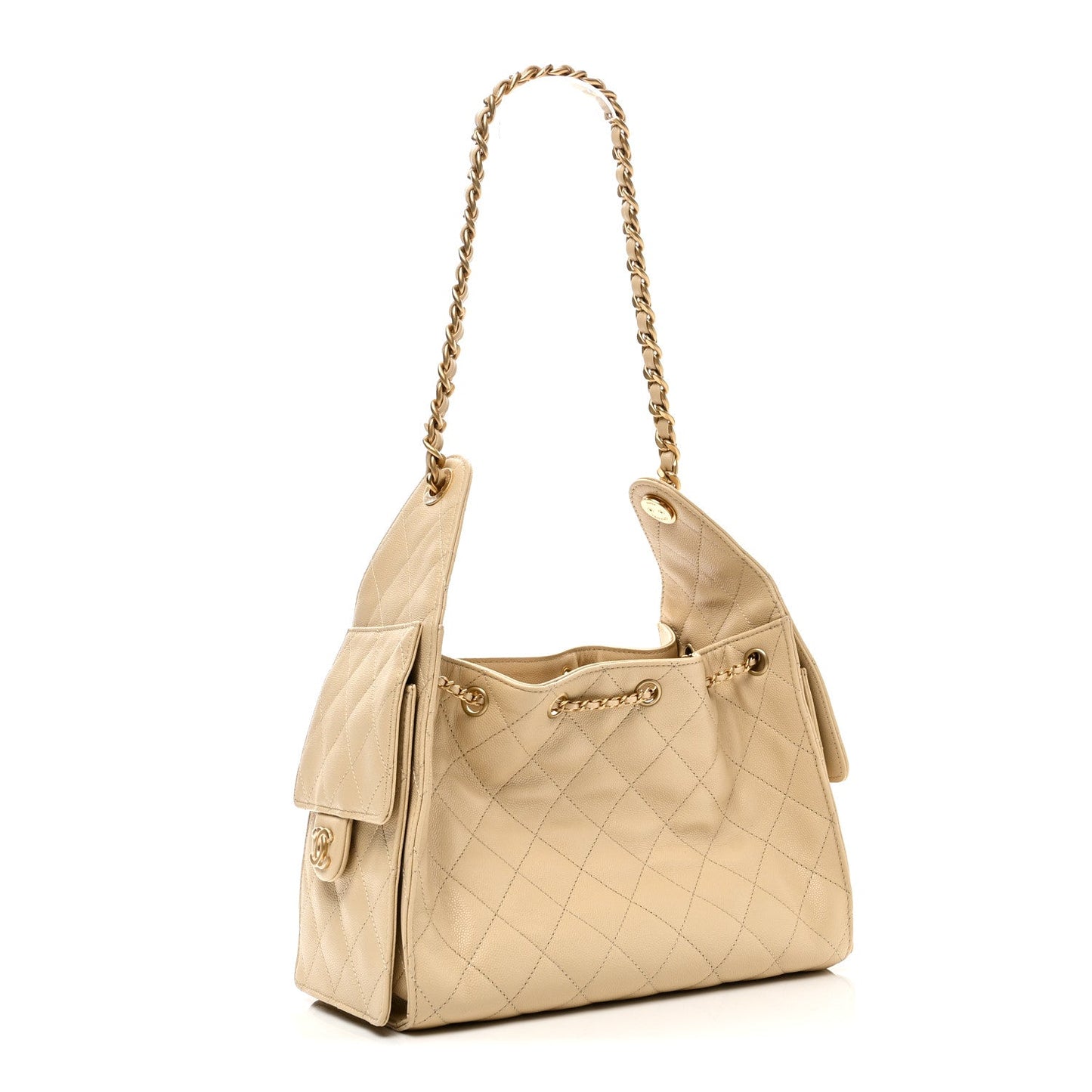 Caviar Quilted Small Chanel 25 Handbag Light Beige
