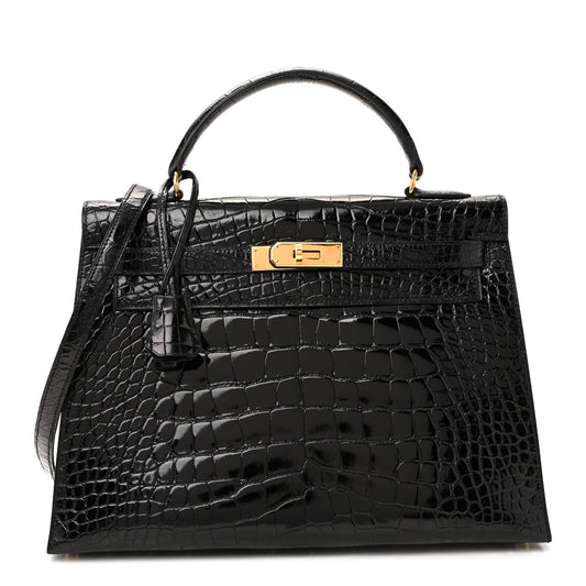 Shiny Alligator Kelly Sellier 32 Black