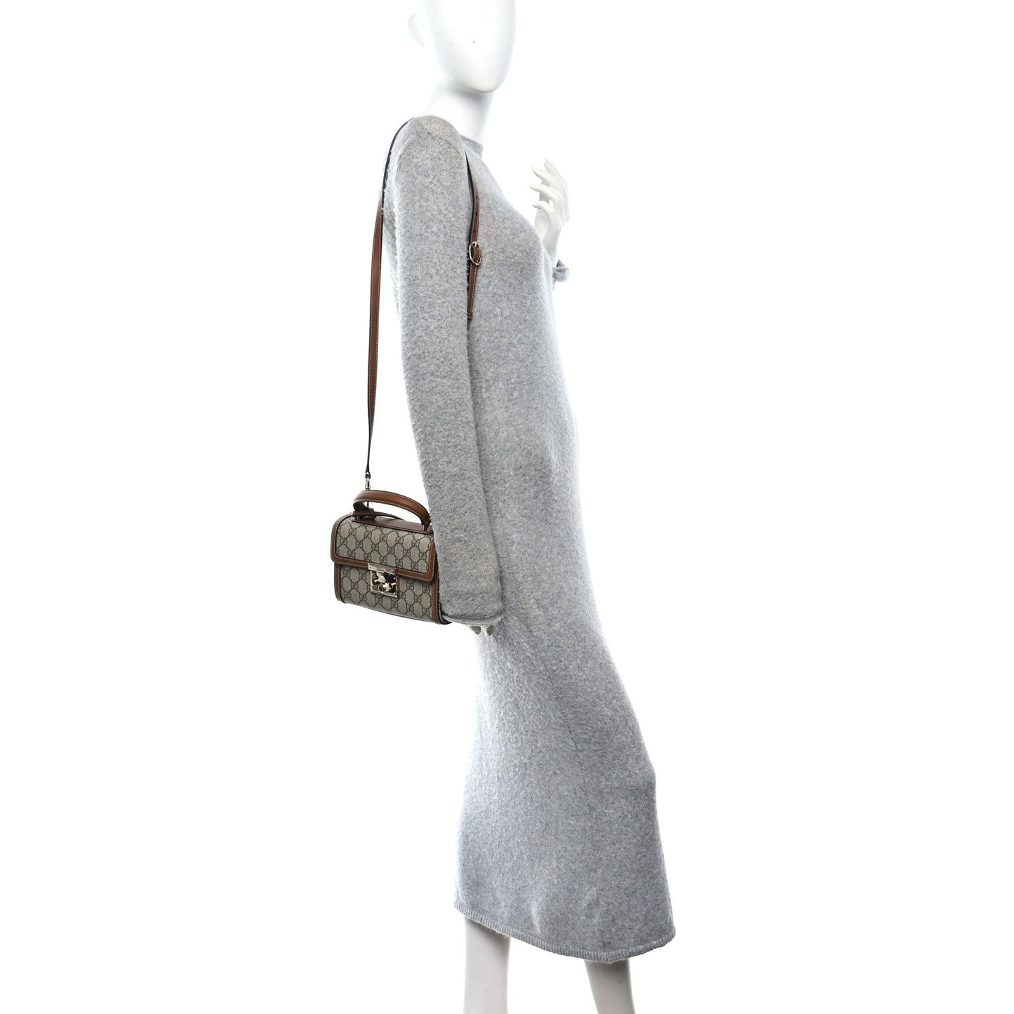 GG Supreme Monogram Small Padlock Top Handle Shoulder Bag Beige Ebony Dark Brown