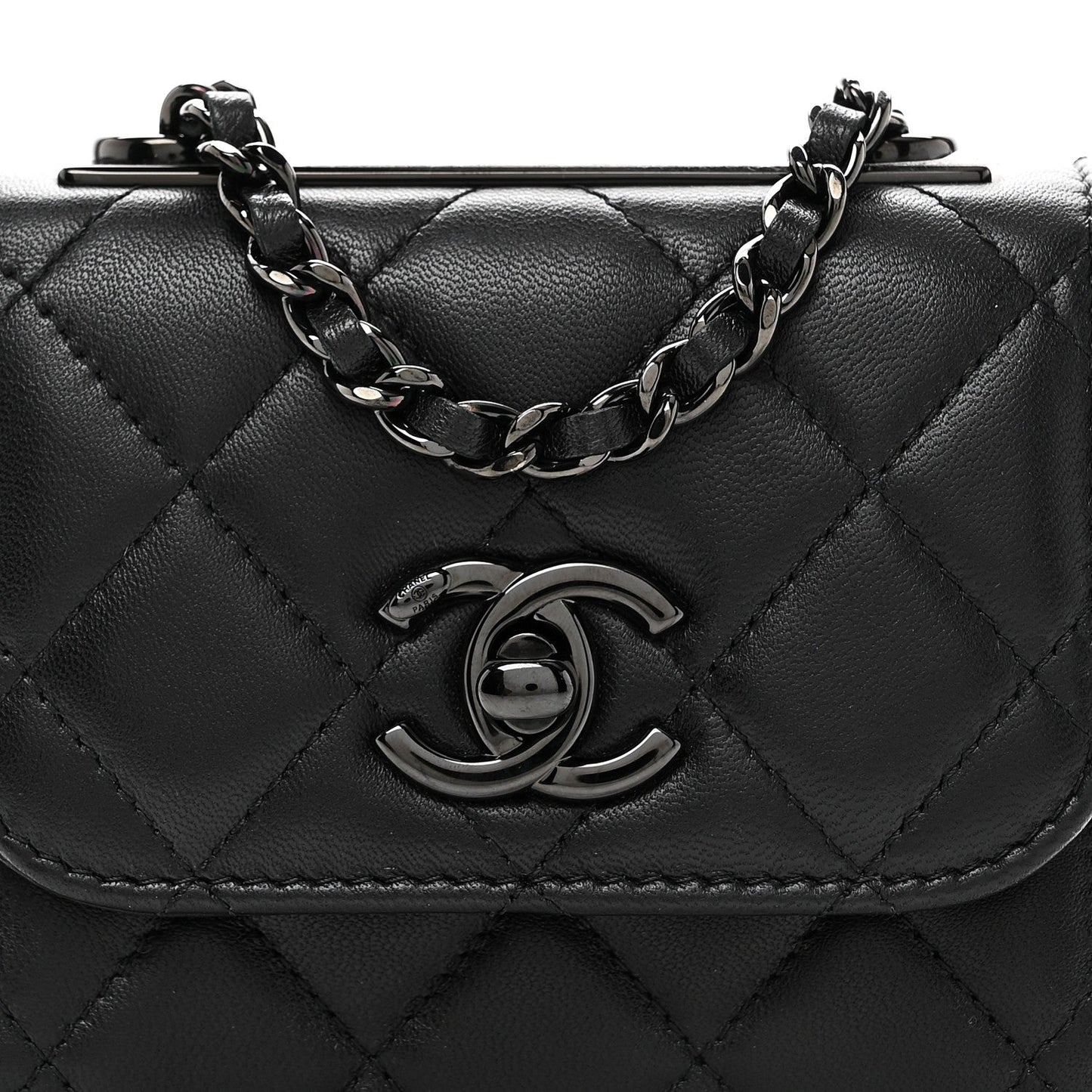 Lambskin Quilted Mini Trendy CC Clutch With Chain So Black