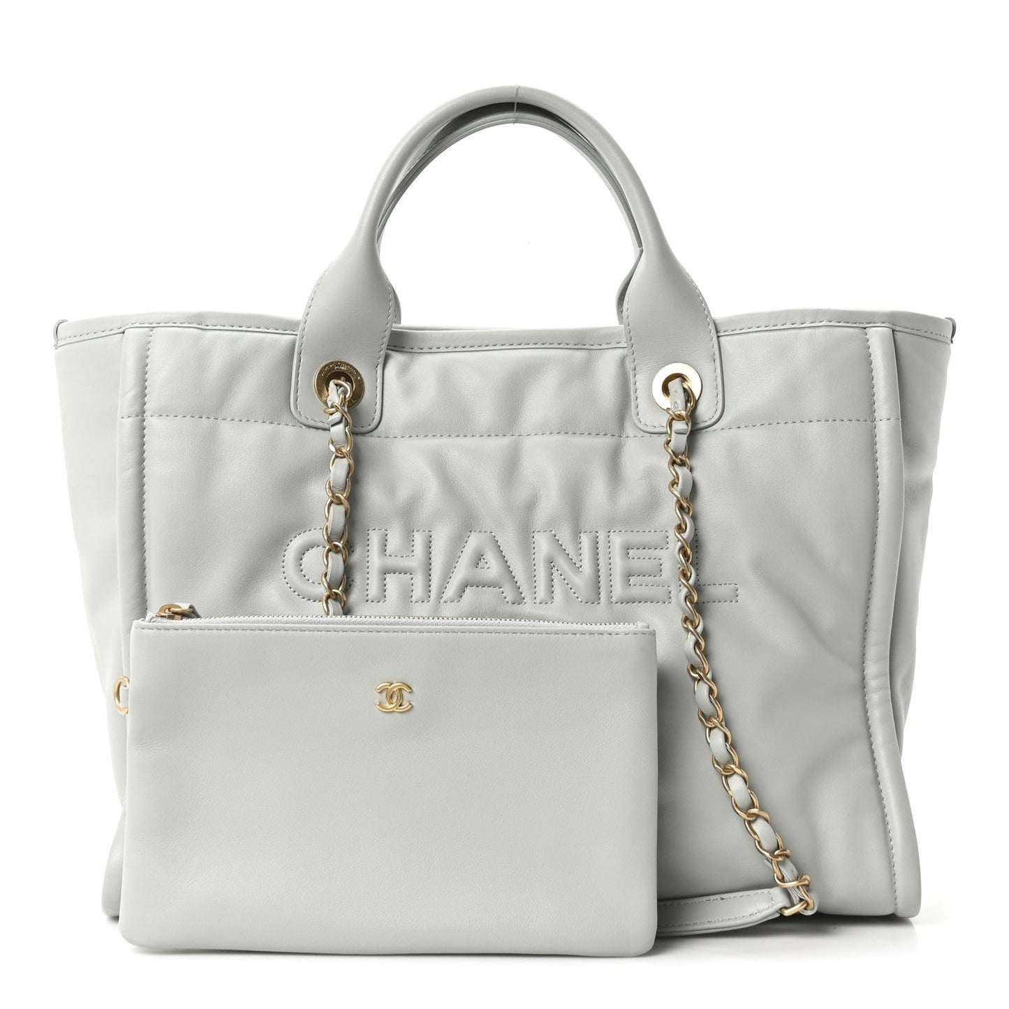 Calfskin Small Deauville Tote Light Grey