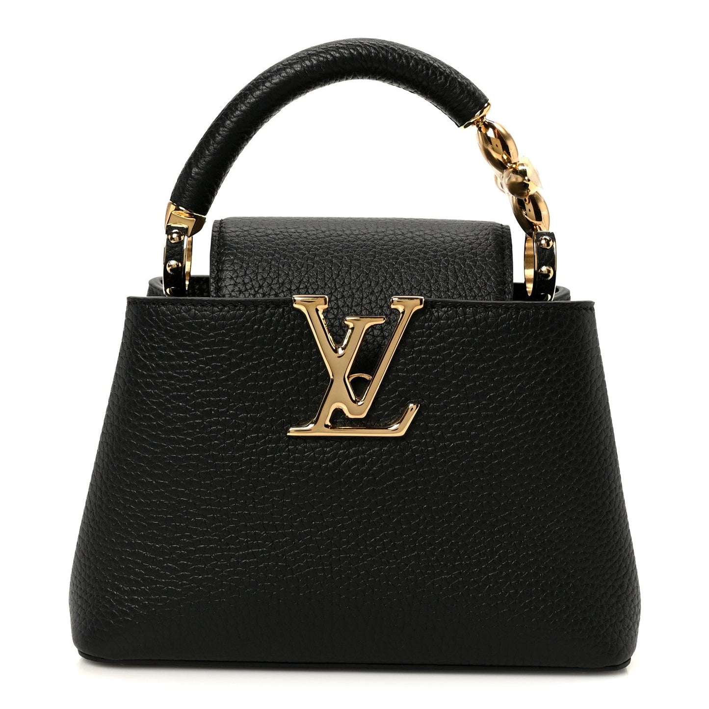 Taurillon Embellished Flower Handle Capucines Mini Black