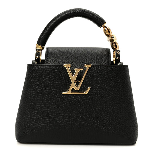 Taurillon Embellished Flower Handle Capucines Mini Black