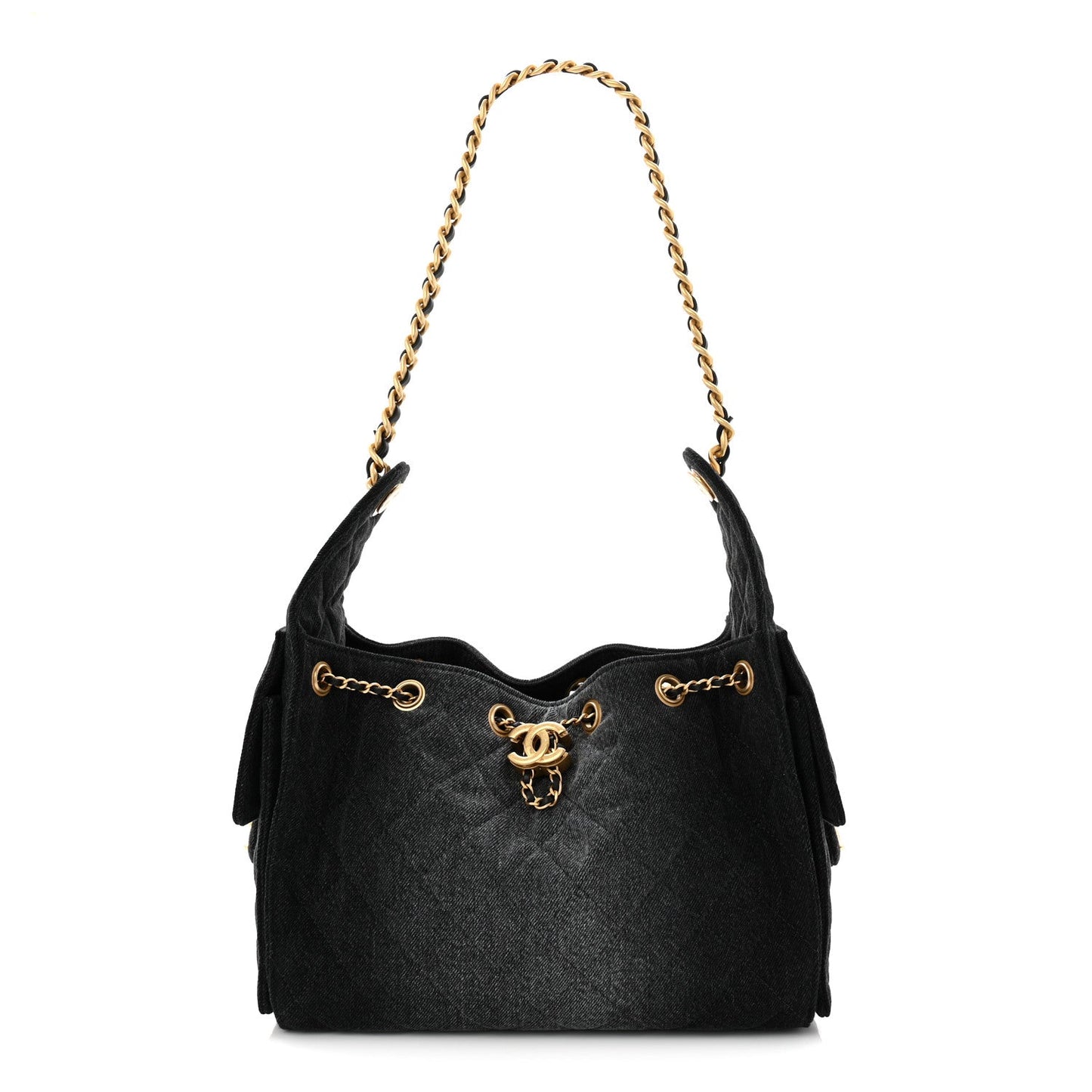 Washed Denim Quilted Small Chanel 25 Handbag Black