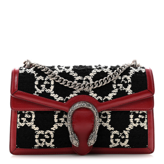 Tweed GG Monogram Small Dionysus Shoulder Bag Black White Romantic Cherry