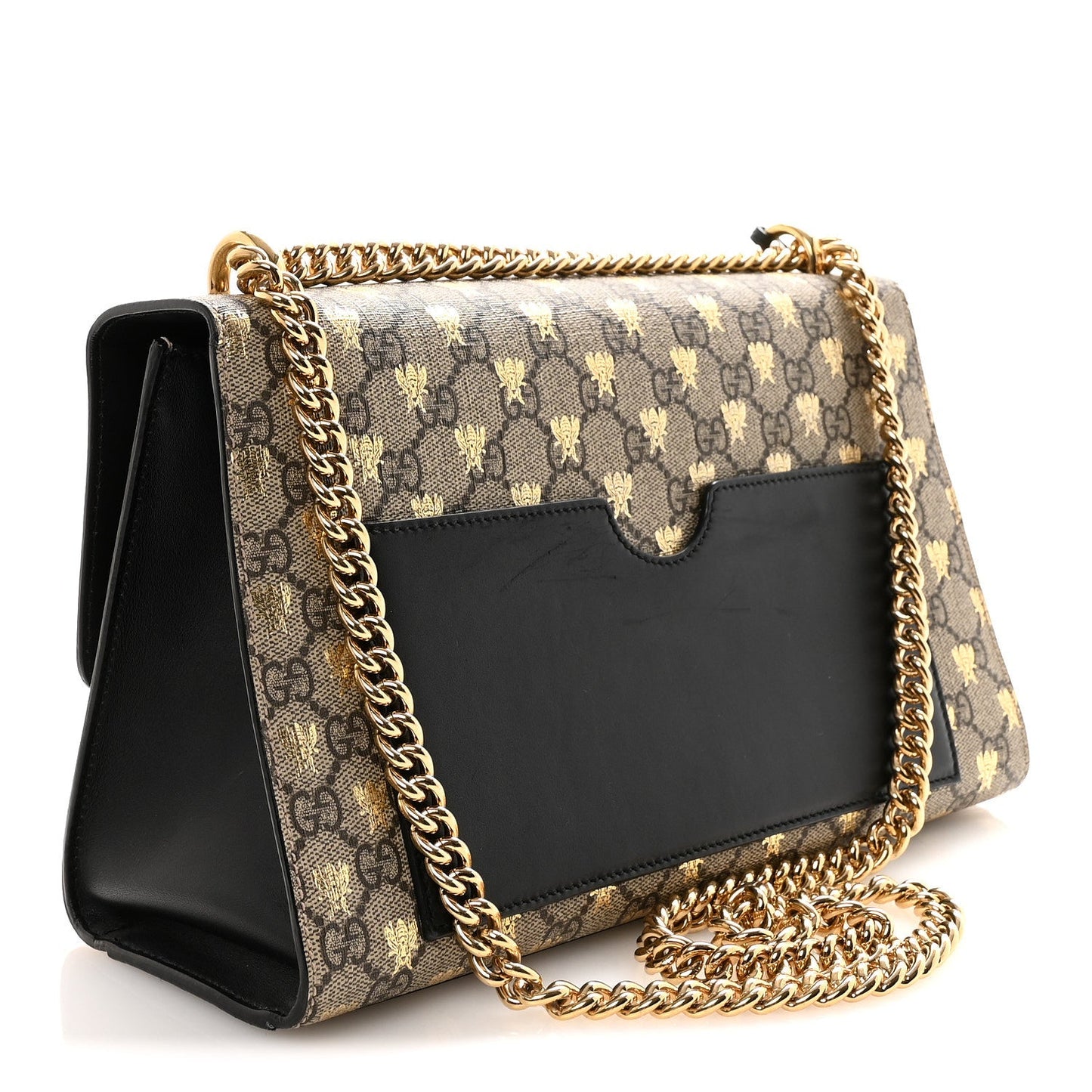 GG Supreme Monogram Bees Medium Padlock Shoulder Bag Beige Oro Black