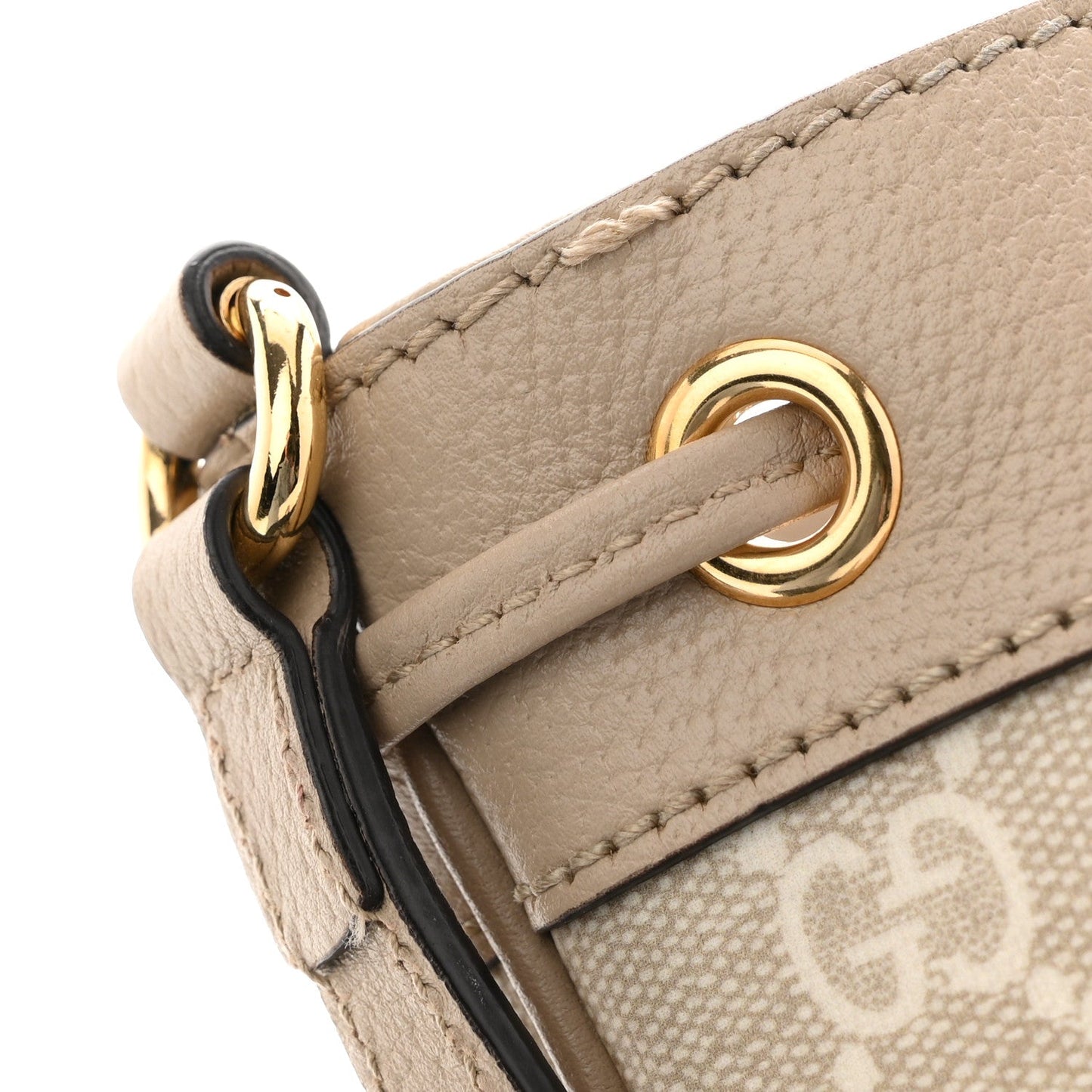 GG Supreme Monogram Textured Calfskin Web Mini Ophidia Bucket Bag Beige Ebony Mystic White Oatmeal