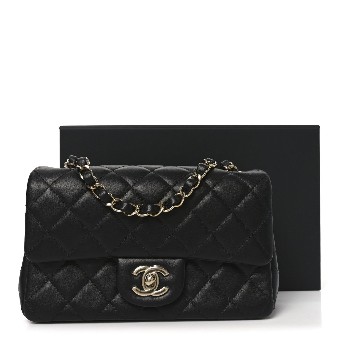 Lambskin Quilted Mini Rectangular Flap Black