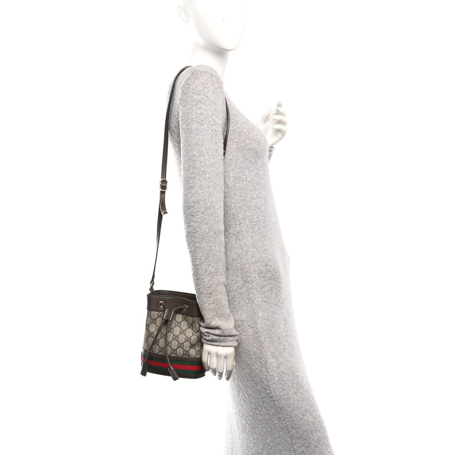 GG Supreme Monogram Web Mini Ophidia Bucket Bag Brown