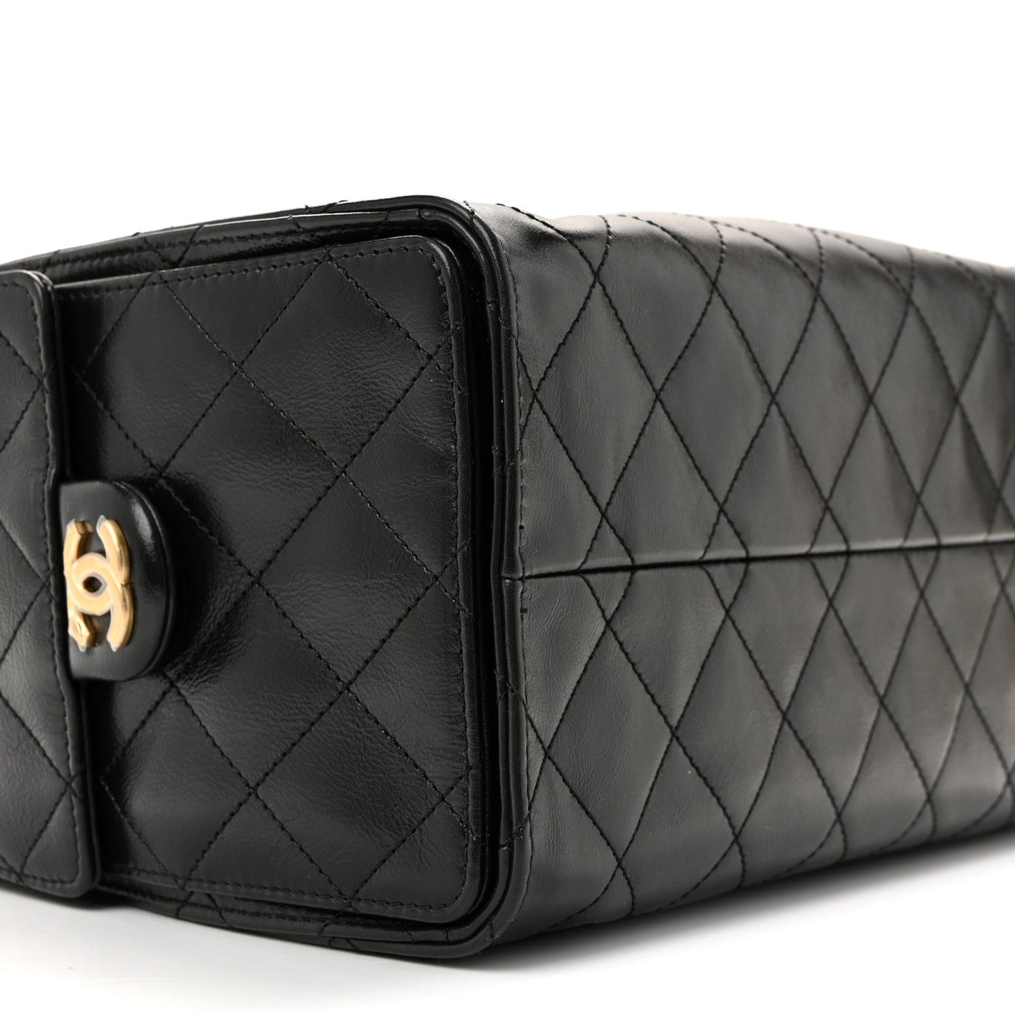 Shiny Crumpled Calfskin Quilted Small Chanel 25 Handbag Black