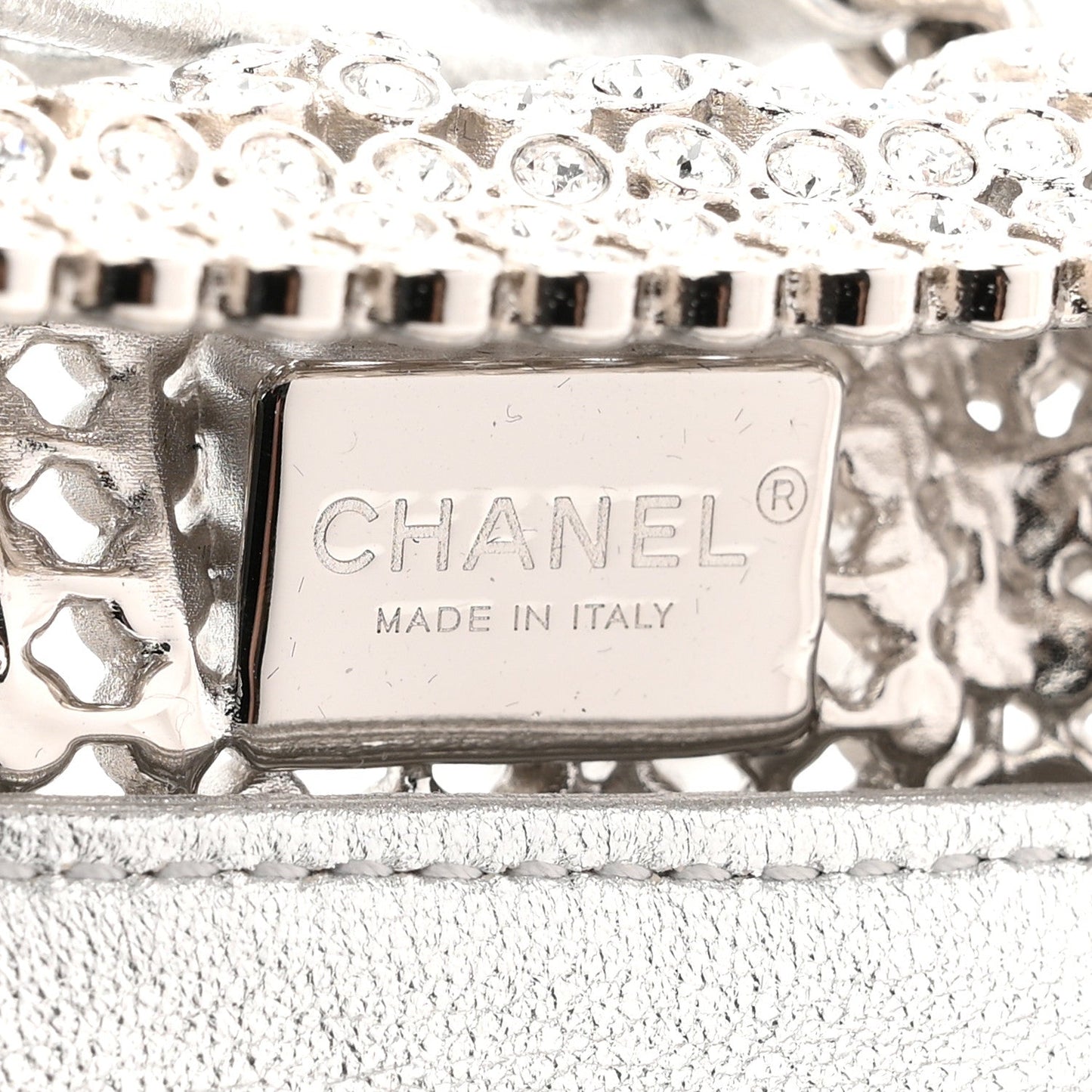 Crystal Embellished Metallic Lambskin Mini Chanel 22 Silver