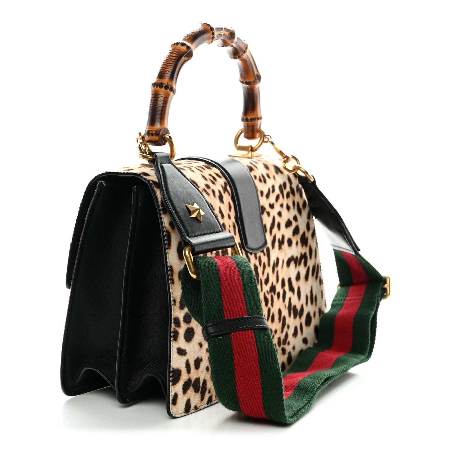 Calf Hair Calfskin Bamboo Web Leopard Print Medium Dionysus Top Handle Bag Natural Blue Agata Hibiscus Red