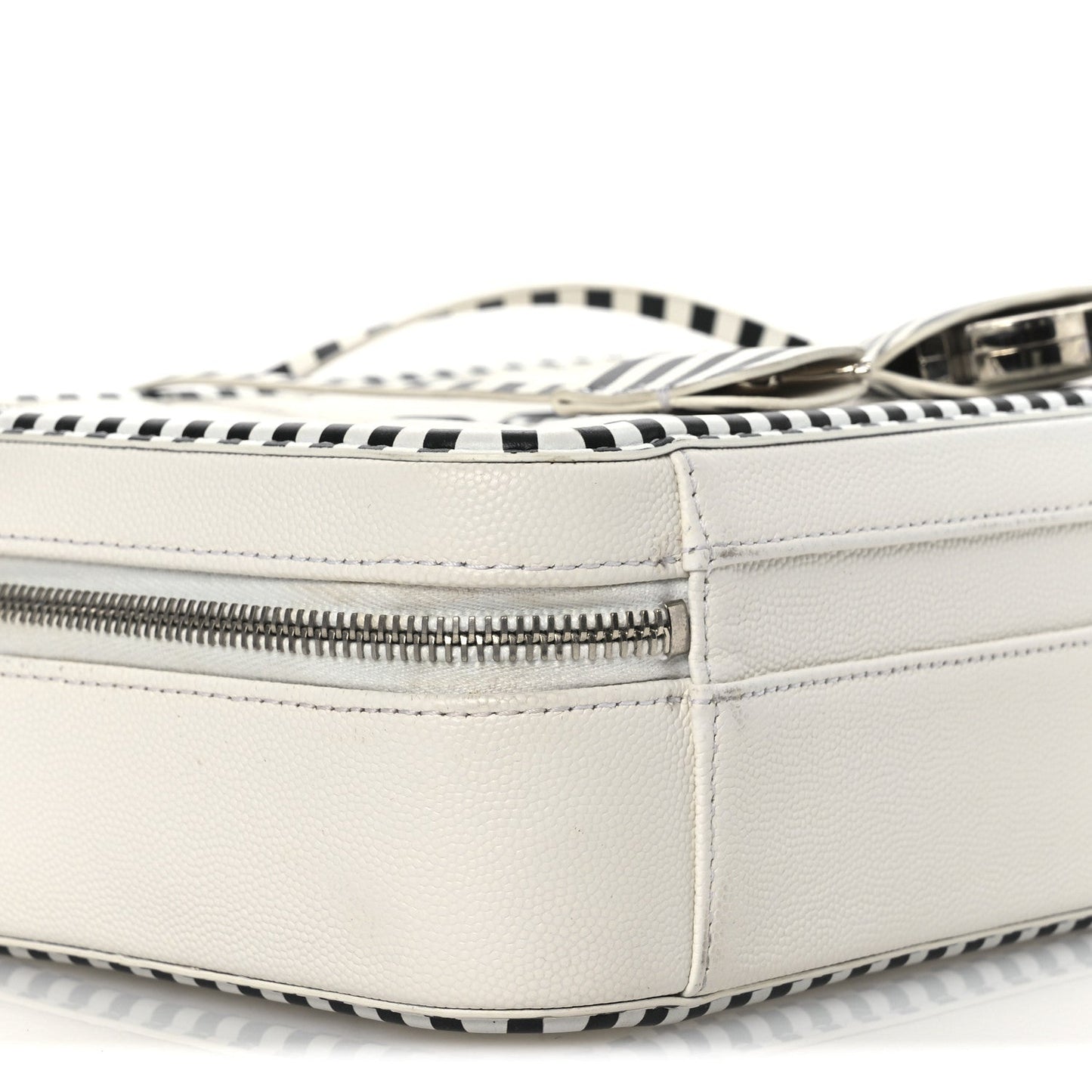 Caviar Quilted Striped Medium CC Filigree Vanity Case White Black