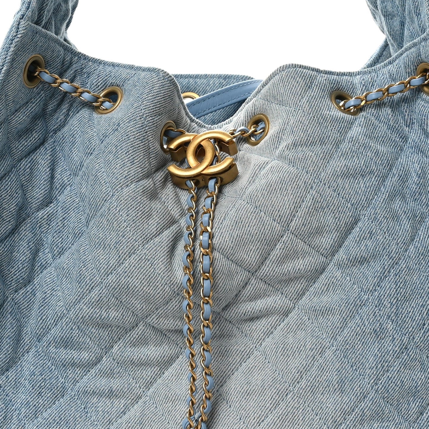Washed Denim Quilted Medium Chanel 25 Handbag Blue