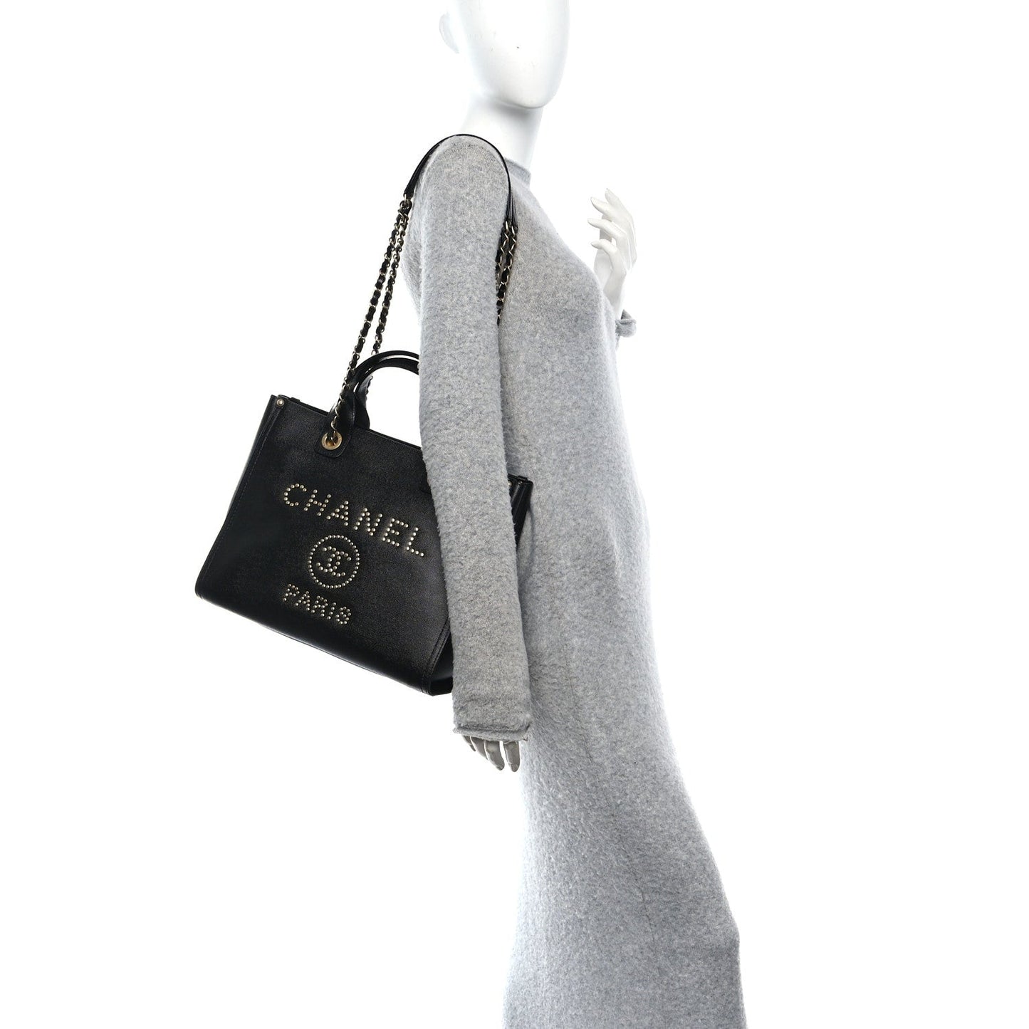 Caviar Small Studded Deauville Tote Black