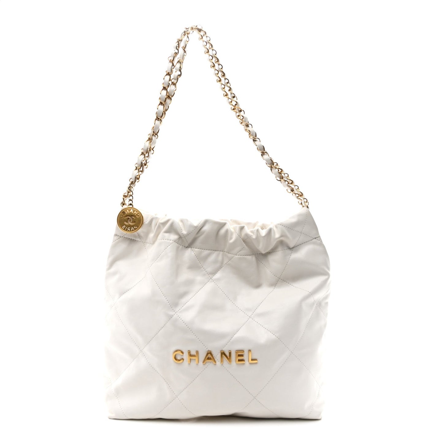 Shiny Calfskin Quilted Small Chanel 22 White
