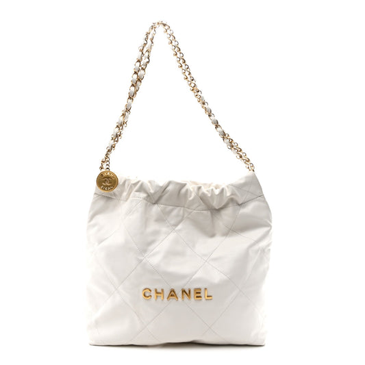 Shiny Calfskin Quilted Small Chanel 22 White