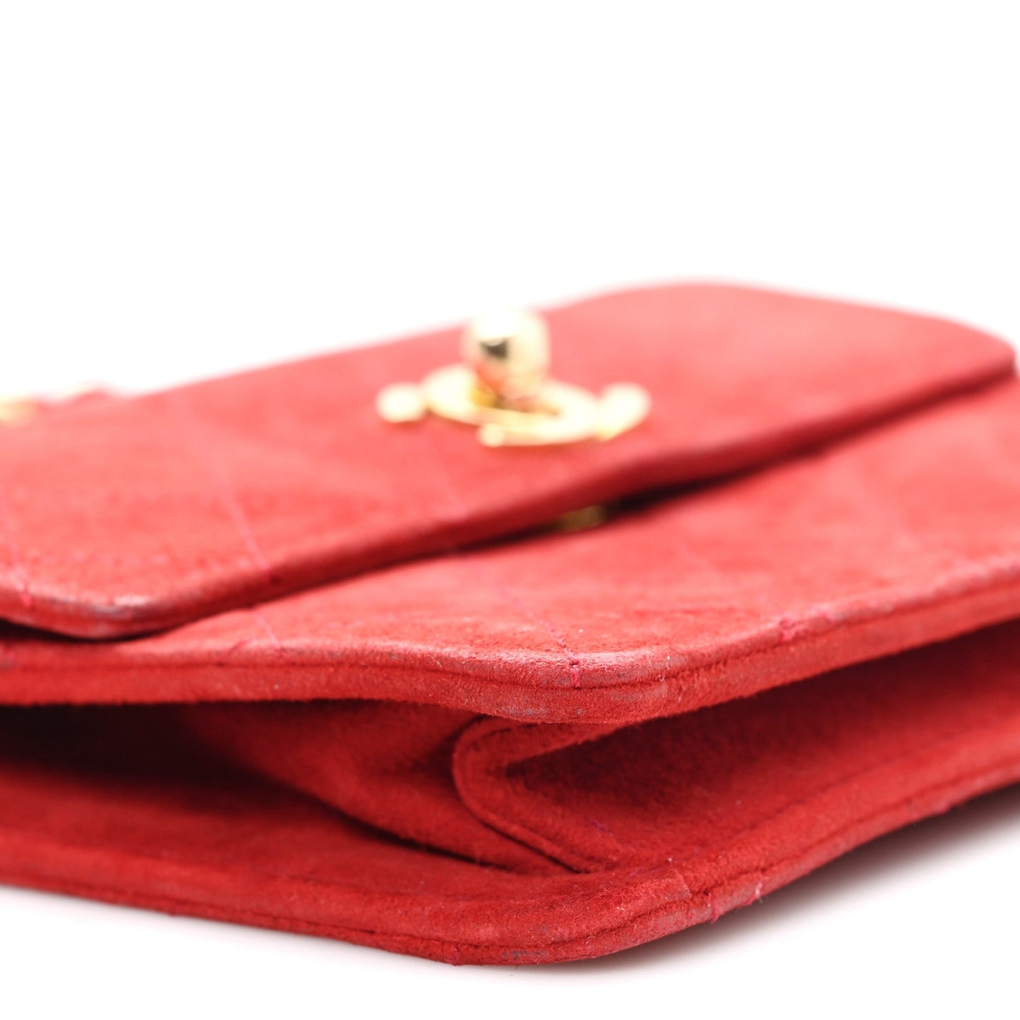 Suede Quilted Mini Square Flap Red