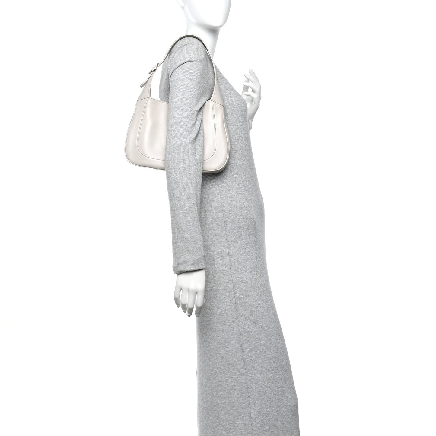 Ancora Calfskin Web Small Jackie Shoulder Bag Light Grey