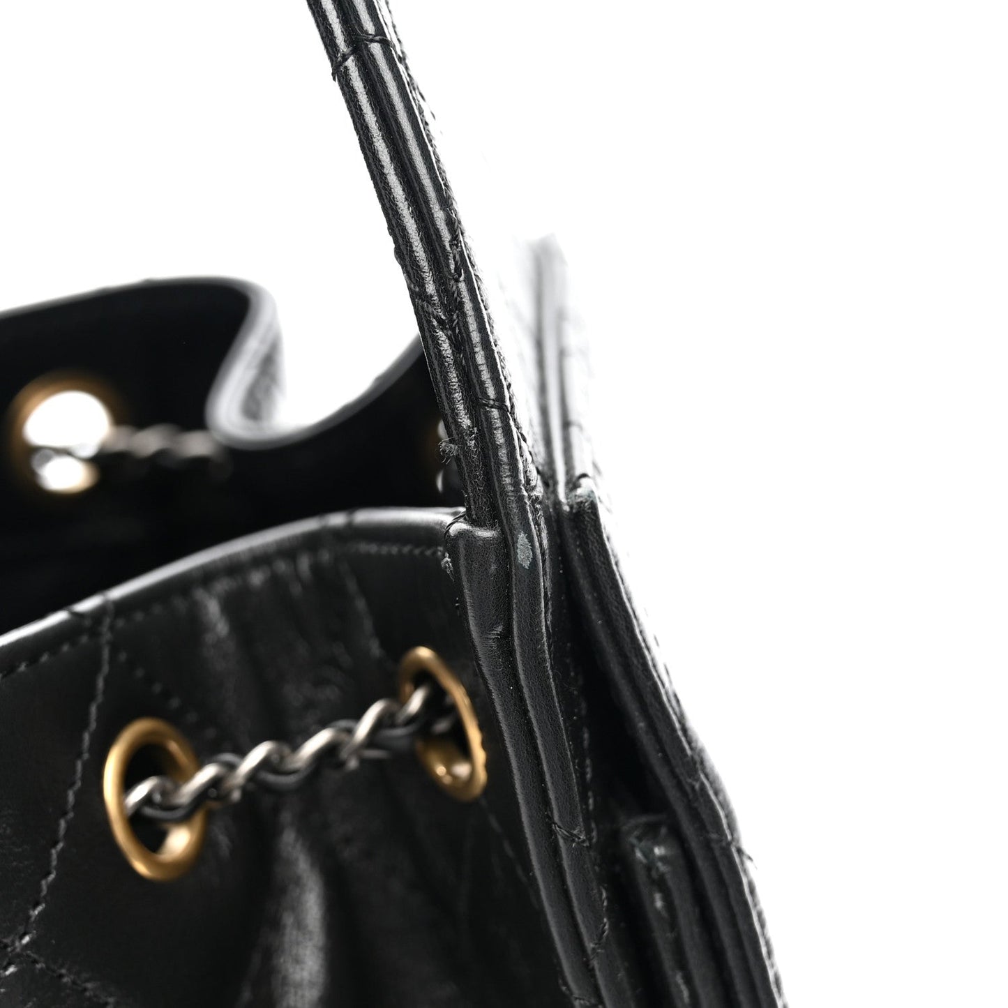 Shiny Crumpled Calfskin Quilted Small Chanel 25 Handbag Black