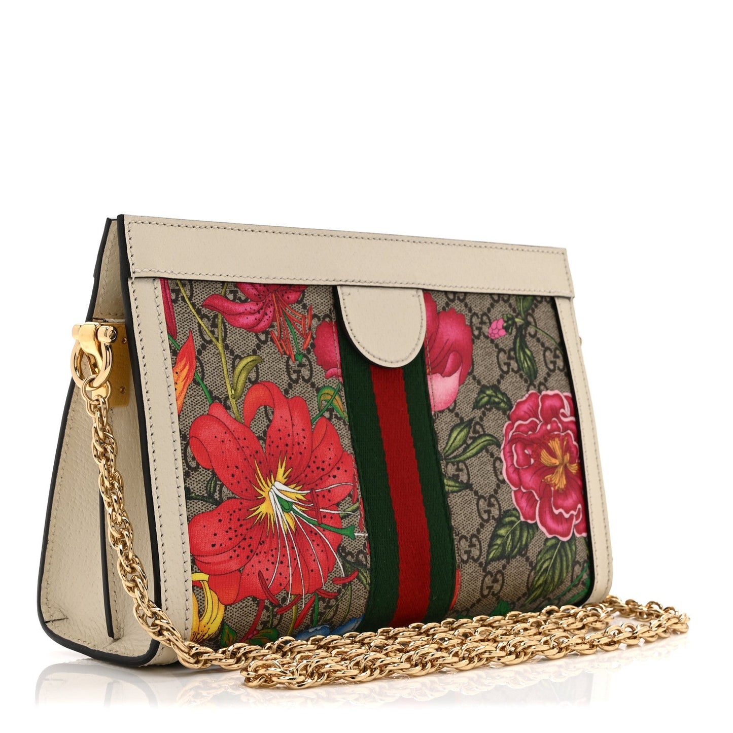 GG Supreme Monogram Flora Web Small Ophidia Chain Shoulder Bag White