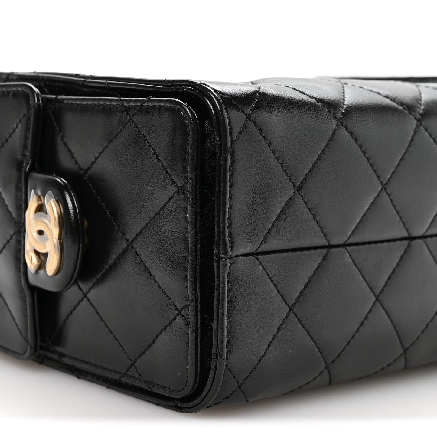 Shiny Crumpled Calfskin Quilted Mini Chanel 25 Handbag Black
