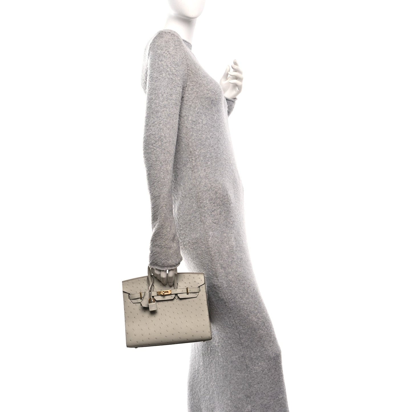 Ostrich Birkin Sellier 25 Gris Perle