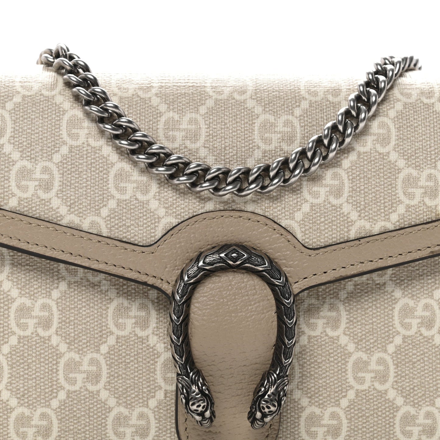 GG Supreme Monogram Textured Dollar Calfskin Mini Dionysus Chain Wallet Beige Mystic White Oatmeal
